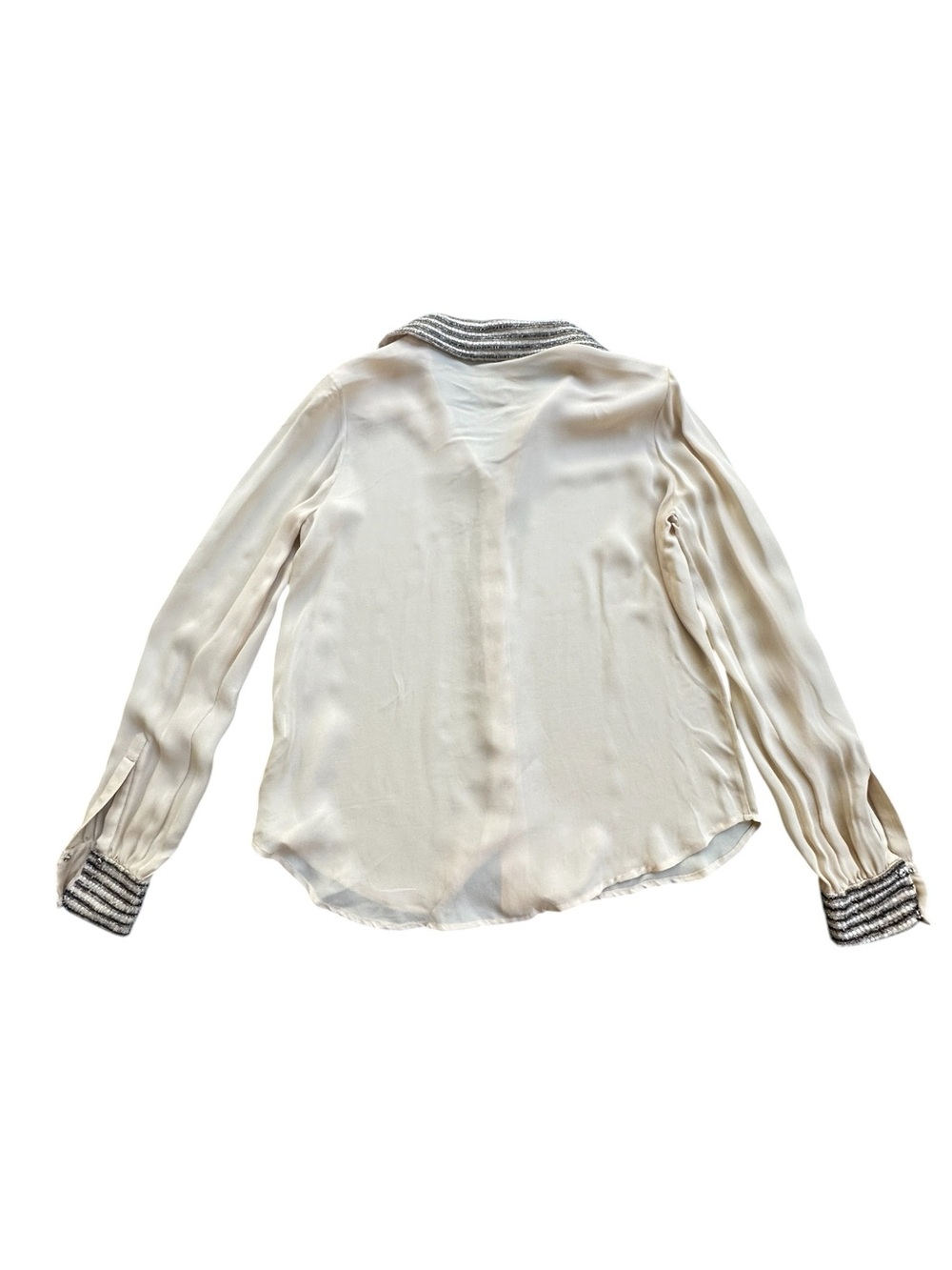 NWT Haute Hippie 100% Silk Beaded Button Front Blouse Champagne Ivory M - Picture 13 of 16